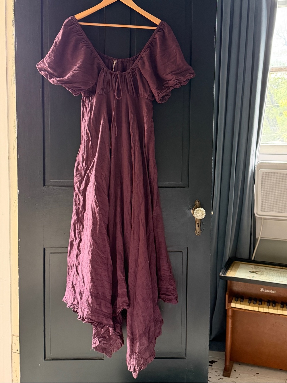 Free People Plum Asymmetrical Puff Sleeve Dress